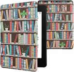 kwmobile Case Compatible with Amazon Kindle Paperwhite 11 Generation 2021 Case - PU Cover for Kindle Paperwhite Case w/Magnet - Summer Library Blue/Green/Dark Pink