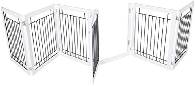 BIRDROCK HOME Indoor Dog Gate with Door - 6 Panel Safety Fence and Playpen for Pets - 30 Inch Tall Enclosure Kennel - Durable Wooden and Wire Design - Folding Z Shape Free Standing - White Finish