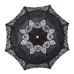 Toyvian Bridal Wedding Lace Parasol: 25.35 Inches Black Lace Umbrella Women Vintage Umbrellas Handmade Boho Parasol