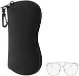 kwmobile Neoprene Glasses Case - Soft Pouch Bag for Eyeglasses or Sunglasses - with Zipper and Carabiner for Hanging