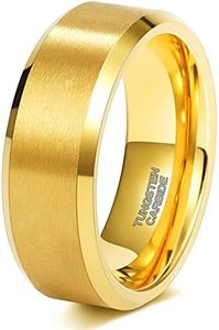 SHINYSO 24K Gold Tungsten Carbide Rings 8mm Beveled Edges Wedding Band Matte Finish for Men Women Size 12.5