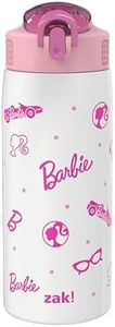 Zak Designs Barbie Water Bottle for Travel and at Home, 19 oz Vacuum Insulated Stainless Steel with Locking Spout Cover, Built-in Carrying Loop, Leak-Proof Design (Barbie)
