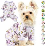 KUTKUT Small Dog Bodysuit,Dog Pjs Spring Doggie Onesies Summer Pet Jammies Dog Clothes for Kitten Puppies Small Dogs Girl,Cat Apparel Outfit (Size:S, Chest:35cm, Length:25cm) Only for Miniature Breed