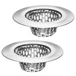 2 Pack - 2.125" Top / 1" Basket- Sink Strainer Bathroom Sink, Utility, Slop, Laundry, RV and Lavatory Sink Drain Strainer Hair Catcher. 1/8" Holes. Stainless Steel