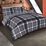 Dreamscene Print Quilt Bedding Set, 100% Brushed Cotton, Grey White Black Check,2 pieces Single