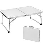 Anbte Small Folding Table, 60 * 40 * 25cm (2ft) Camping Table Aluminum Alloy Picnic Table, Lightweight, Foldable Table for Outdoor Indoor, Camping, Picnic, Cooking, Beach(White)