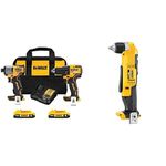 DEWALT 20V MAX* 2 Tool Brushless Drill & Impact Combo Kit (DCK227D2) with DEWALT 20V MAX* Right Angle Drill, Cordless (DCD740B) (Tool only)