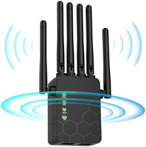 Ripetitore WiFi Potente per Casa,Amplificatore Wifi,6 Antenna,2 Porte LAN,Estensore WiFi per Casa e Ufficio,amplificatore segnale wifi,WiFi Extender,Coverage up to 10,000 sq.ft,Plug and Play (nero)