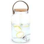 Navaris Drinks Dispenser with Tap - 5.6L Glass Drink Jar with Tap, Cork Lid, Handle - For Cold Beverages, Water, Parties