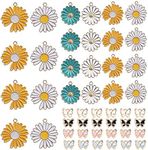 EMSea 48Pcs Butterfly Daisy Flower Mixed Enamel Pendants Alloy Assorted Charms Set Craft Supplies For Necklace Bracelet Ankle Earring Jewelry DIY Making