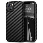 Tasikar Compatible with iPhone 14 Case, Carbon Fiber Leather Texture with TPU Bumper Slim Protective Cover Case, Black