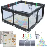 IVYHAVEN 71" x 59" Baby Playpen Play Yard For Babies Toddlers, Removable Safety Baby Fence With Basketball Hoop, Carrying Travel Bag, Foldable Playmat, Ocean Balls, Handholds For Indoor Outdoor, small