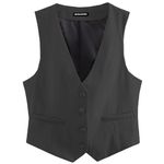 Gudaoprm Formal Suit Vest for Women Business Casual Button Up Dressy Waistcoat Vest Tops 2024, Black, X-Small