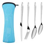 Nivofu Travel Cutlery Set, Stainless Steel Flatware Sets Knife Fork Spoon Portable Travel Silverware Cutlery Set with Case, Camping Utensils Tableware for Traveling Camping Picnic Hiking School (Blue)