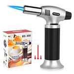 Butane Torch,Cooking Torch Refillable Portable Butane Torch Lighter with Safety Lock and Adjustable Flame for Kitchen Dessert Barbecue,Working for All Butane Tanks (Gas Not Included)