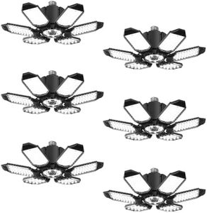 Adiding LED Garage Ceiling Light - 6 Pack Adjustable 60000lm Bright LED Basement Light 6 Deformable Panels 6500K Shop Lights Screw in E26 E27 Bulb Socket for Workshop Storage Room Warehouse Attic