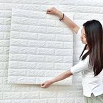 STL Brick Wallpaper - Self Adhesive PE Foam Brick Design 3D Wall Stickers/DIY Wallpaper for Home Hotel Living Room Bedroom & Café (70 x 77cm, Appx. 5.8Sq Feet) White - Pack of 5