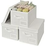 GRANNY SAYS Large Storage Boxes with Lids, Pack of 3 Storage Baskets Storage Organization, Foldable Storage Bins for Clothes, Boite de Rangement Decorative, White Storage Bins for Organizing Wardrobe