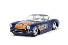 Big Time Muscle 1:24 1957 Chevrolet Corvette Die-Cast Car, Toys for Kids and Adults(Dark Blue/Flames)