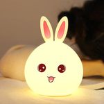 One94Store Big Face Rabbit Silicone Night Light - Color Changing Led Cute Lamp With Touch Sensor Control | Usb Rechargeable, Perfect Decoration For Kids Bedroom Decor, Gifts For Baby, Children, White