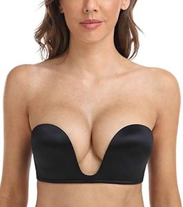 DotVol Women's Multiway Deep U Plunge Padded Push Up Convertible Bra(Black,32D)