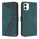 TOHULLE for iPhone 11 Case, Premium PU Leather Wallet Case Card Holder Kickstand Magnetic Closure Plaid Pattern Embossed Design Shockproof Flip Folio Case Cover for iPhone 11 - Green