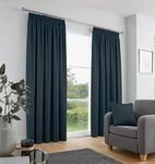 Fusion - Navy Blue Curtains W90 x L90" (229 x 229cm) - 100% Cotton - 2x Panels - Pencil Pleat Curtains in Dark Blue - Soundproof Curtain & Thermal Curtains for Bedroom - Navy Pleated Curtains & Drapes