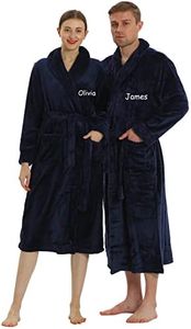 2pc His and Her Plush Robes with Custom Names - Personalized Couple Robes for Women & Men - Soft Luxurious Spa Bathrobes - Navy