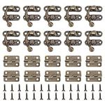 100Pcs Antique Box Hinges Bronze Mini Swing Arm Clasp Latch Left Right Toggle Latch Hook Hasp Jewelry Box Curved Buckle with Matching Screws for Suitcase Jewelry Box Cabinet Toolbox DIY Decorative