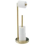 YUET Freestanding Toilet Roll Holders Free Standing Folding Paper Holder Toilet Roll Stand Storage Stainless Steel Bathroom, Free-Standing Dispenser Holds 5 Paper Roll with Storage (Brass)