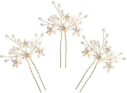 (Pearl Flower - Gold) - Sppry Wedding Hair Pins (3 Pcs) - Elegant Pearl Floral Crystal Hair Accessories for Bridal Women (Gold)