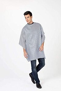 Betty Dain Seersucker Classic Barber Cutting/Styling Cape, Classic Seersucker Stripe, Soft, Machine Washable Nylon Fabric, Repels Hair, Snap Closure at Neck, Black/White Stripe, 45 x 54 inches