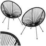 TecTake® Acapulco Garden Chairs - Set of 2 in Egg Shape Retro String Design - Outdoor Garden furniture for Patio, Conservatory or Balcony Use. Steel Frame, Water-Resistant Seats - Black