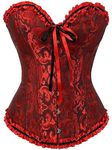 LSFYSZD Women's Lace Up Boned Overbust Corset Bustier Lingerie Bodyshaper Top Plus Size (Wine Red, S)