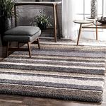 Nuha Rugs Super Soft Microfiber Silk Touch Handwoven Rugs with 2 inch Pile Height 4x6 feet, Biege Grey Ivory Mixture