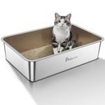 Stainless Steel Cat Litter Box: Extra Large Metal Liiter Box - Easy to Clean High Side Cat Metal Litter Pan for Large Cat and Kitty Rabbits-Non Stick Anti Leakage