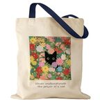 Miss Adola Tote Bag for Women Girls Aesthetic Canvas Tote Bag Inspired Gift Reusable Casual Bag for Work Shopping Travel, Cat In Flower