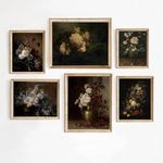 Moody Floral Wall Art Painting Set of 6 Dark Academia Wall Decor Vintage Botanical Canvas Wall Art Victorian Flower Art Pictures Vintage Floral Prints for Room Bedroom 12x16 Inch Unframed