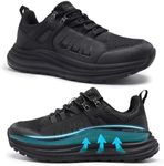 OrthoComfoot Men's Orthopedic Trail Sneakers: Plantar Fasciitis Neuropathy Orthotic Arch Support Heel Spur, Fashion Wear Metatarsal Travel Bowling Work Tennis Shoes Black Size 9.5