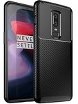 TheGiftKart Rugged Carbon Fibre Back Cover Case for OnePlus 6 | Shockproof & Protective | Stunning Minimalist Design Back Case Cover for One Plus 6 (Black)