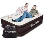 Englander First Ever Microfiber Queen Air Mattress, Luxury Microfiber airbed with Built in Pump, Highest End Blow Up Bed, Inflatable Air Mattresses for Guests Home Travel (Brown)