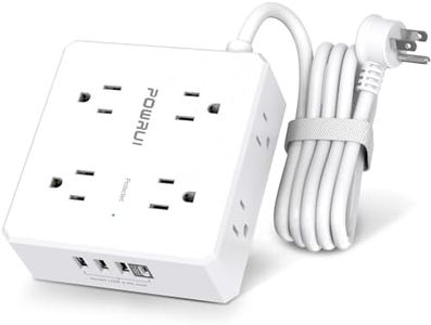 Surge Protector Power Strip - 6 Ft Flat Plug Extension Cord with 8 Widely Outlets and 4 USB Ports(1 USB C), 3 Side Outlet Extender for Home Office, White, ETL Listed