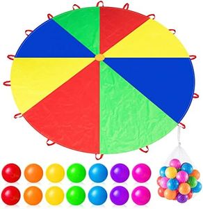 Wettarn 12ft Rainbow Parachute Toy with Handles and 30 Plastic Colorful Ocean Balls Parachute Games for Kids Indoor Outdoor Gym Tent Game Equipment (12 ft)