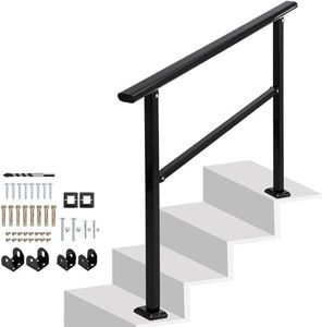 Garvee Outdoor Handrails Fits 1 to 4 Steps,Adjustable Height Stair Handrail 51"X 38",Integrated Design at Handrail,Staircase Handrail for Outdoor and Indoor Concrete, Porch, Mixed, Step,Brick Step