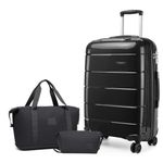 Kono Luggage Sets 3 Piece Check in Medium Luggage Travel Carry-on Luggage with Travel Bag and Toiletry Bag Lightweight Polypropylene Trolley Case with Secure TSA Lock (Black, 24 Inch Luggage Set)