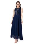 Zink London Women's Blue Embroidered Flared Maxi Dress