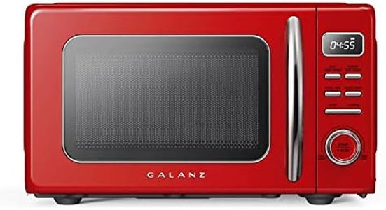 Galanz GLCMKZ09RDR09 Retro Countertop Microwave Oven with Auto Cook & Reheat, Defrost, Quick Start Functions, Easy Clean with Glass Turntable, Pull Handle, 0.9 cu ft, Red