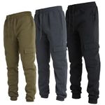 Ultra Performance 3 Pack Mens Sweatpants, Fleece Cargo Joggers for Men with Pockets, Charcoal / Dark Olive / Black, Large