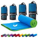 Fit-Flip Camping towel - ultra lightweight & compact microfibre towel - quick dry sports towel for gym - the perfect beach, travel & swim towel (40x80cm blue - green edge)