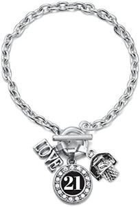Inspired Silver - Silver Circle Charm Toggle Bracelet with Cubic Zirconia Jewelry, Metal Gemstone, Cubic Zirconia
